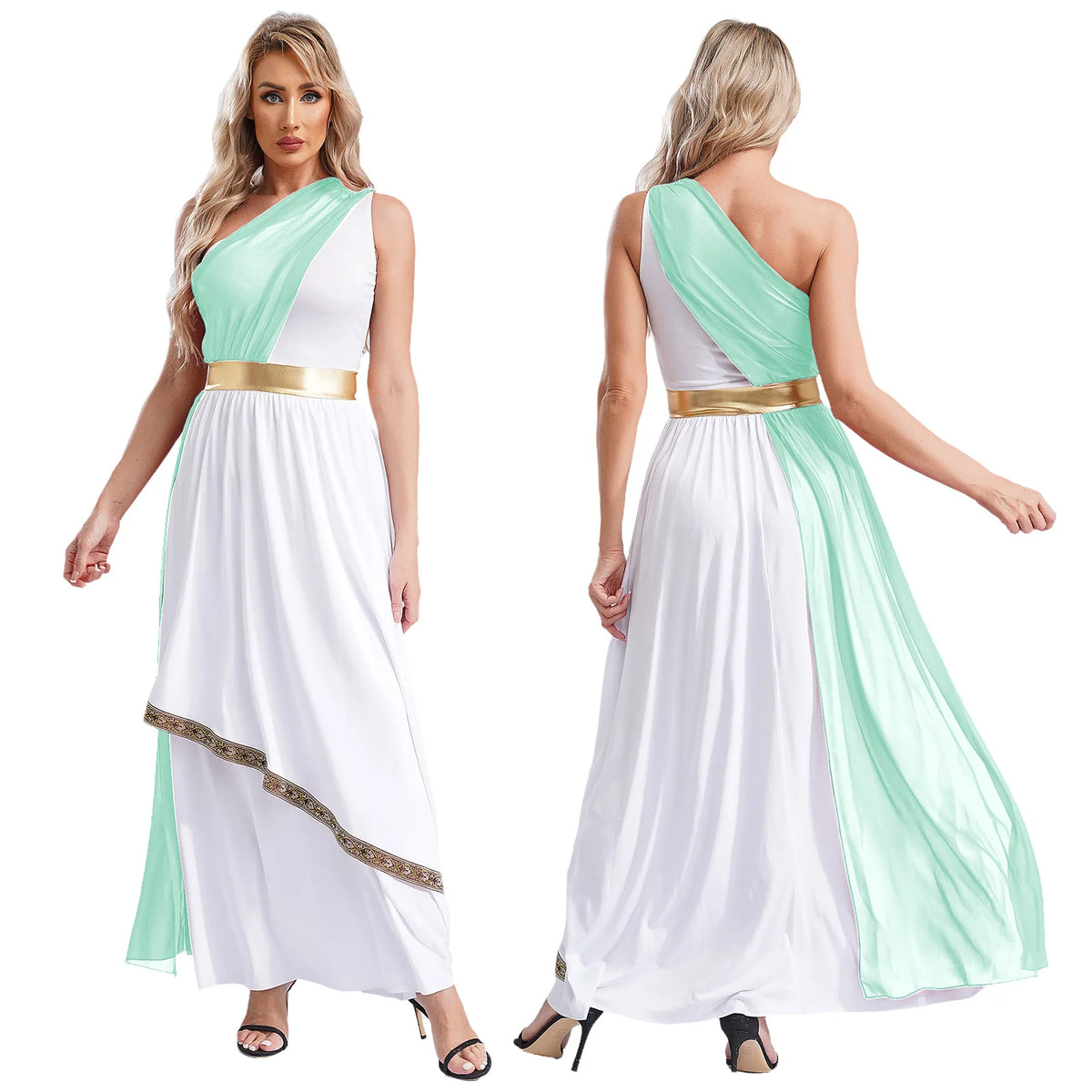 Women's Greek Goddess Toga Costume Dress with Tulle and Chiffon