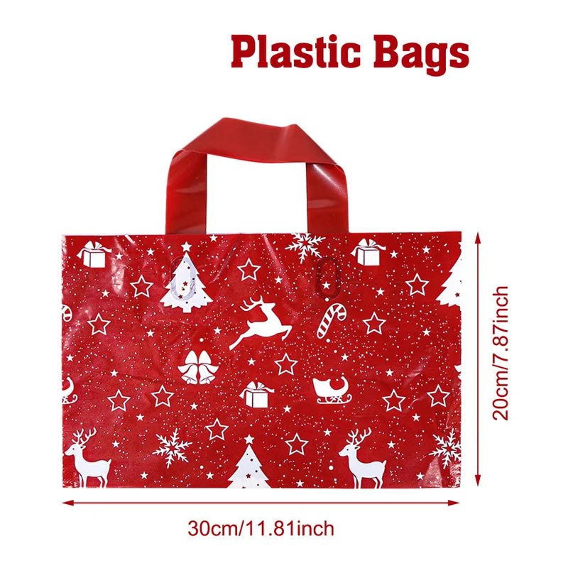 10/20pcs Christmas Gift Bags Red Elk Snowflake Tote Bag Children's Gift Bags Plastic Candy Cookie Bag Christmas Party Decoration