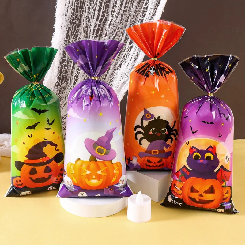 25/50/100pcs Halloween Pumpkin Candy Bags Trick Or Treat Gift Cookie Packing Bags for Happy Halloween Party Decor Supplies