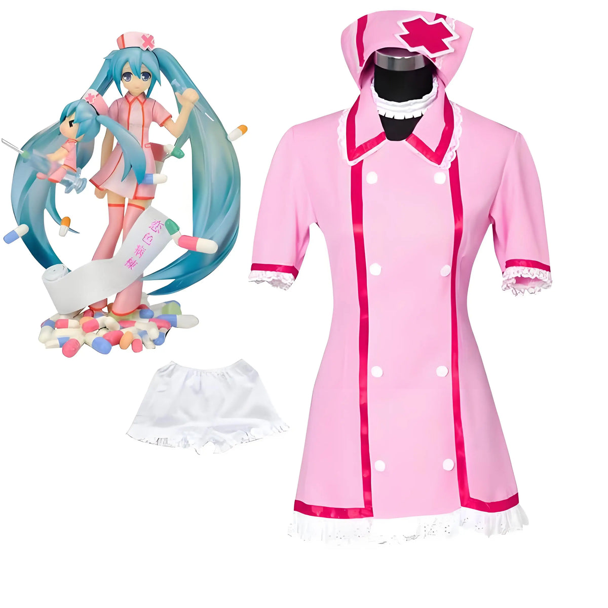 Women’s Pink Nurse Costume Dress with Hat and Socks