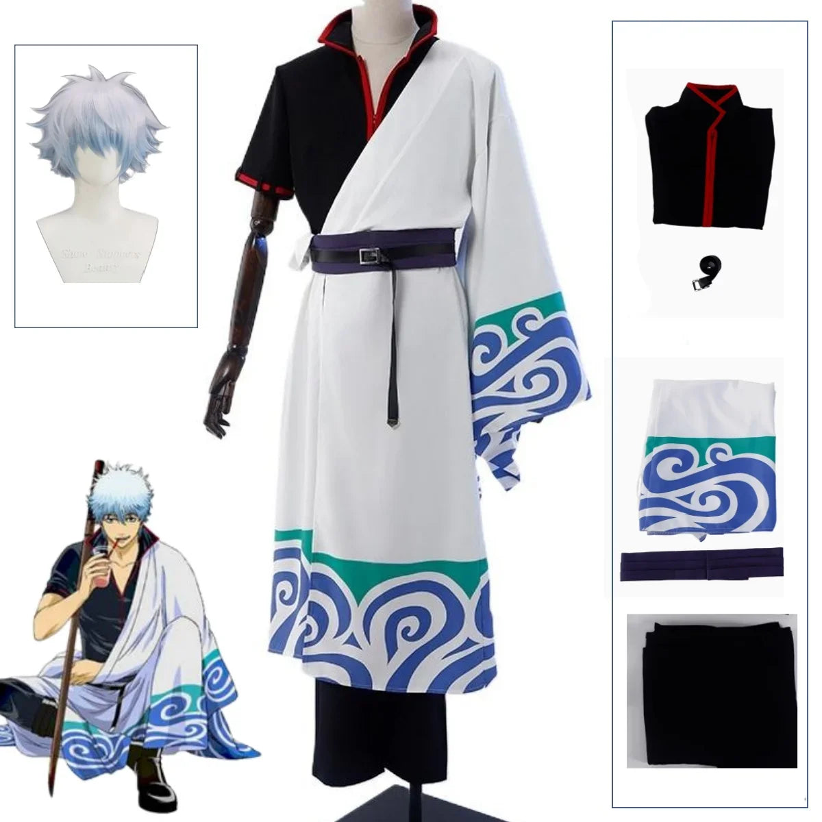 Anime-Inspired Samurai Cosplay Costume Set with Wig