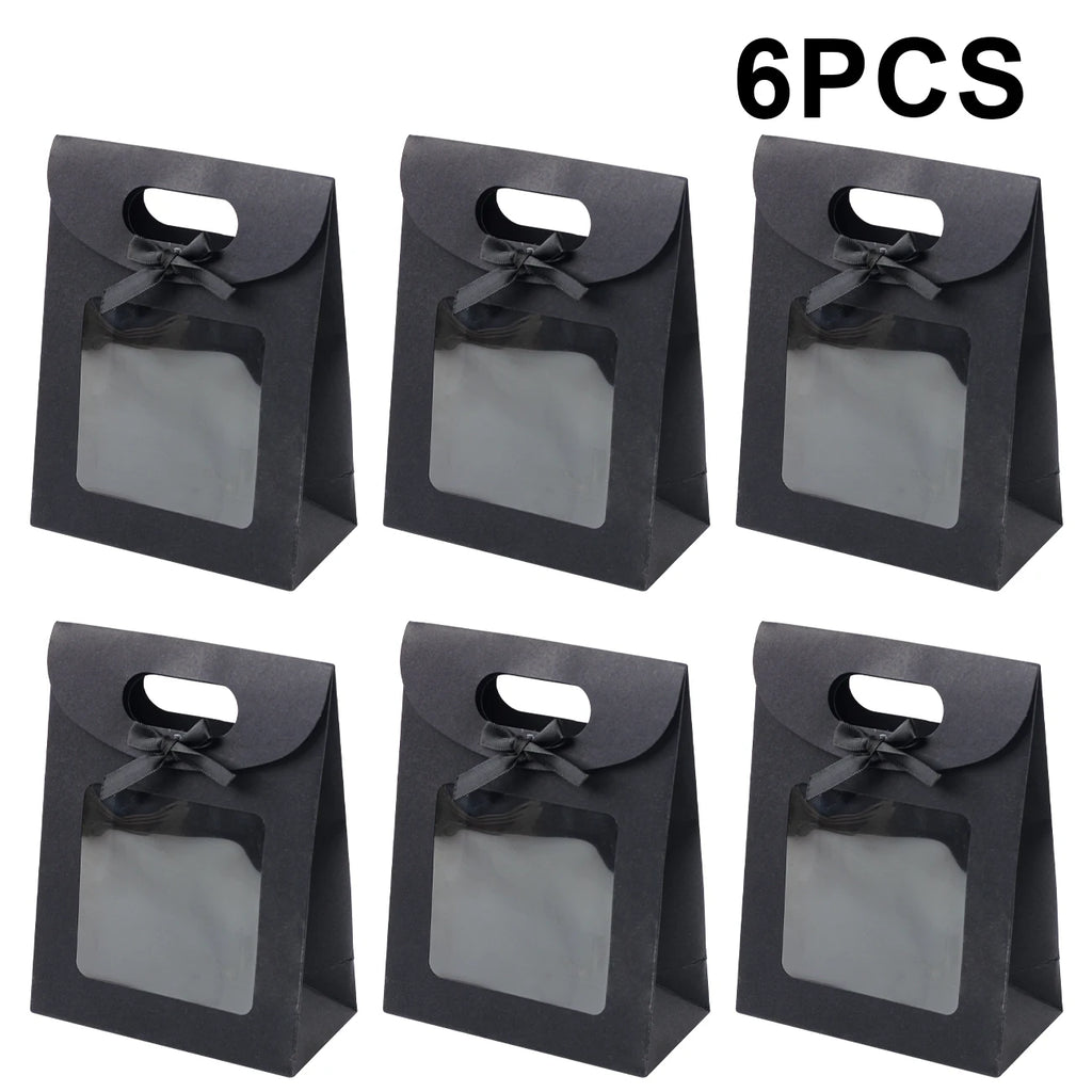 6/12PCS Kraft Paper Bags with Window, Box Reusable Gift Bag for Women, Candy Cookies Packaging Wedding Christmas Party