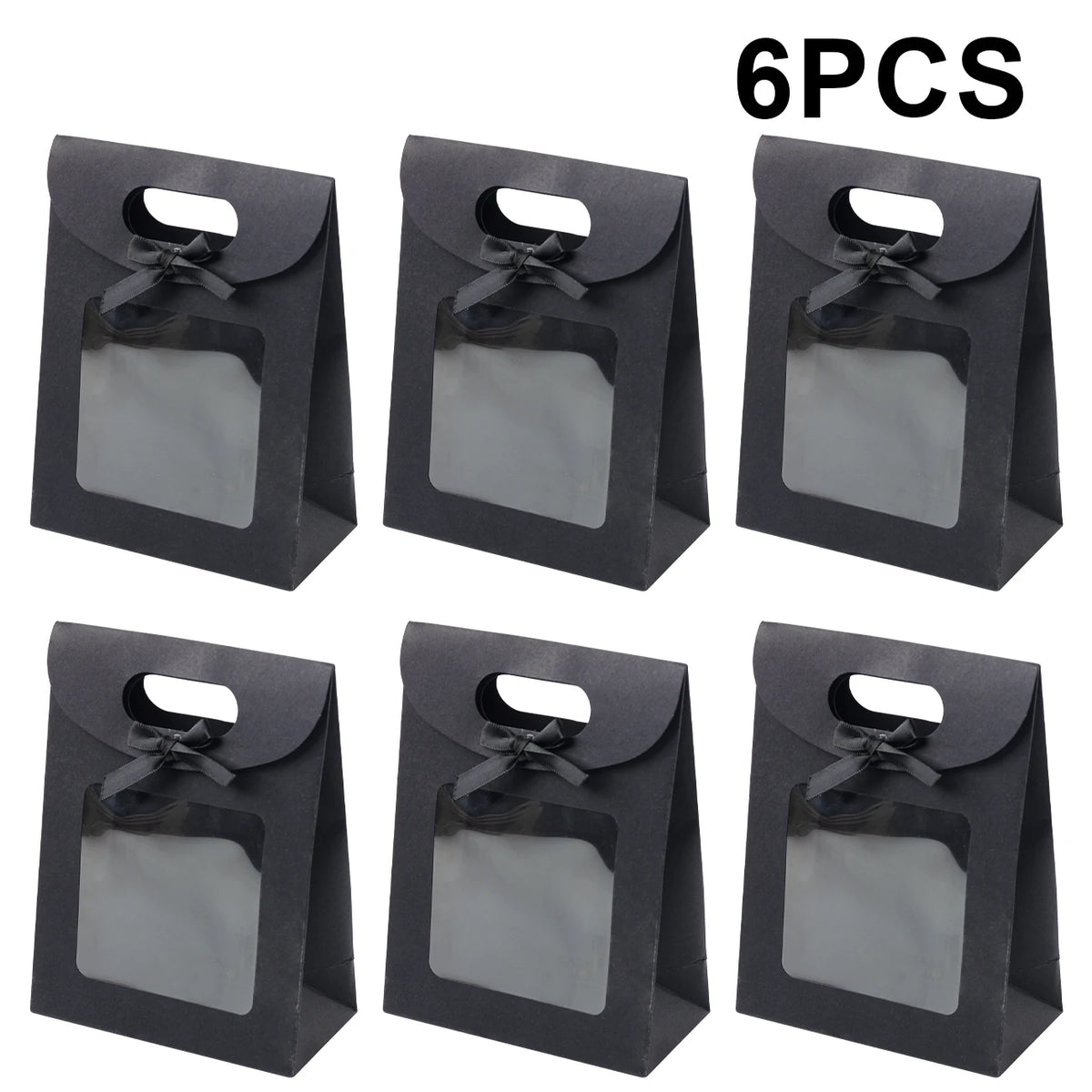 6/12PCS Kraft Paper Bags with Window, Box Reusable Gift Bag for Women, Candy Cookies Packaging Wedding Christmas Party