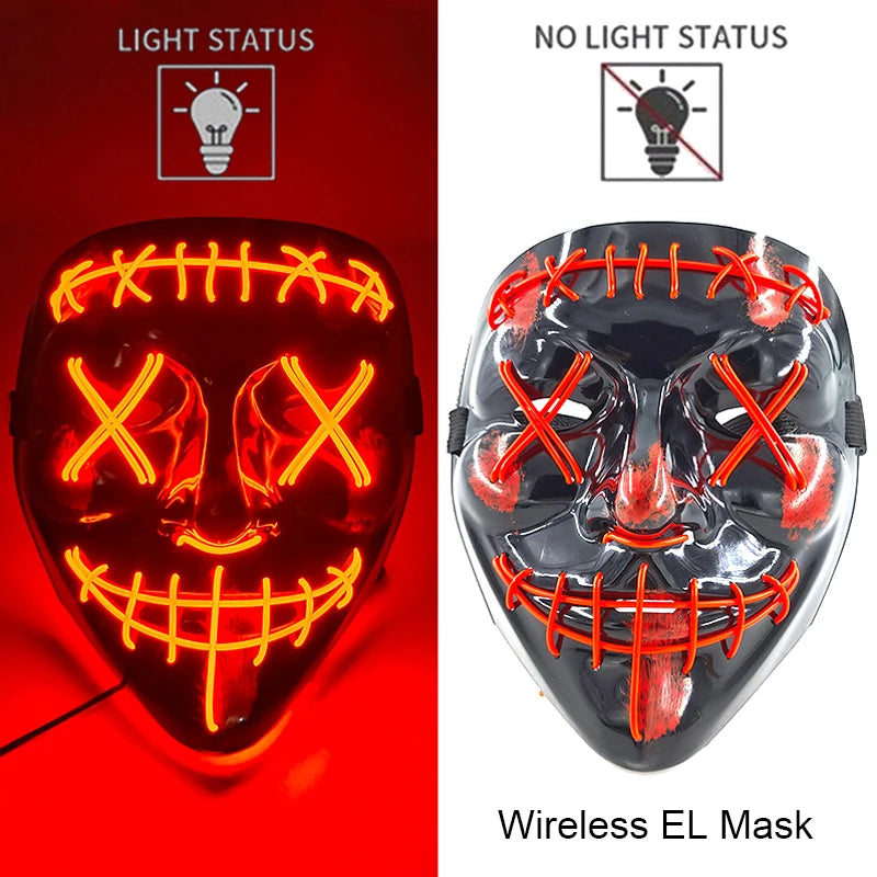Wireless Neon LED Horror Mask for Halloween Cosplay