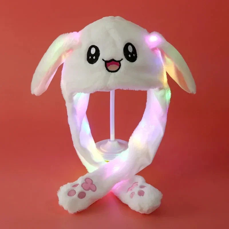 Plush Rabbit Hat with Moving Ears for Kids and Adults