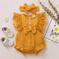 2PCS Newborn Baby Girl Romper Plain Soft Bodysuit Lace Sleeveless Onesie+Headband Summer Costume Toddler Girl Clothes 0-18Months