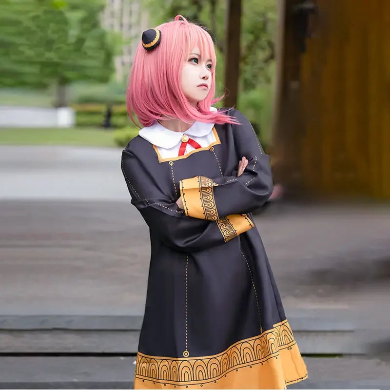 Anime-Inspired Black Dress Cosplay Costume with Pink Wig