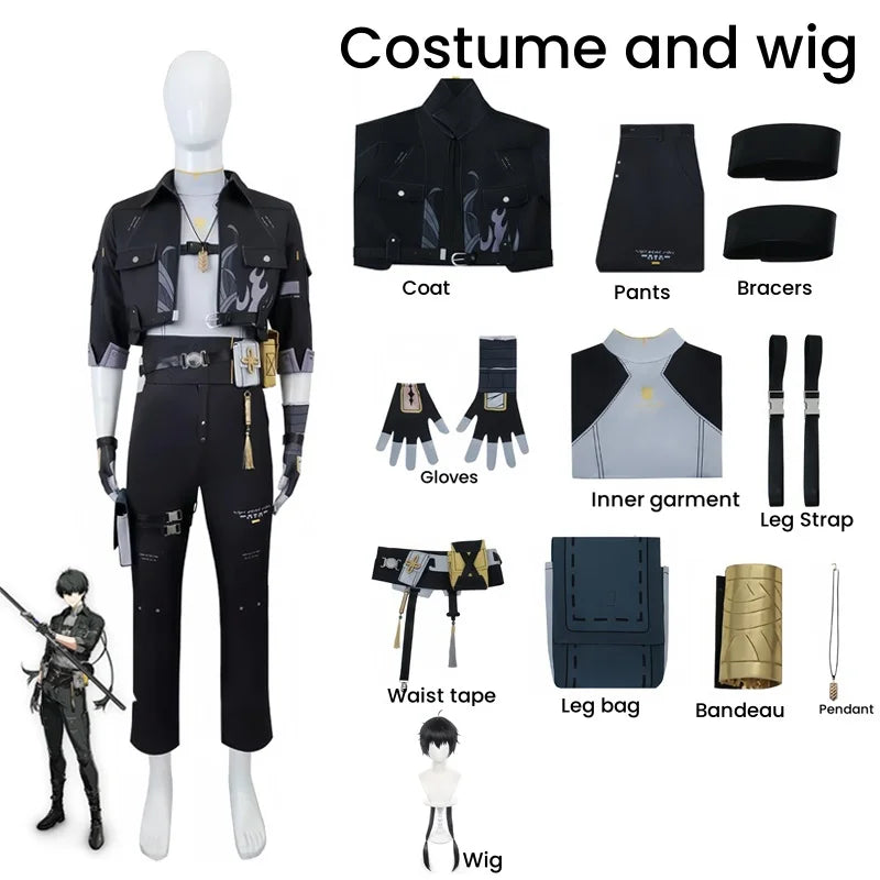 Male Fantasy Game Cosplay Costume with Wig for Halloween