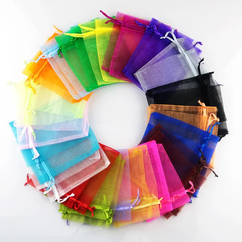 100PCS Drawable Organza Bags Supply Wedding Christmas Favor White Pouches Organza Gauze Sachet Gift Bags Drawstring