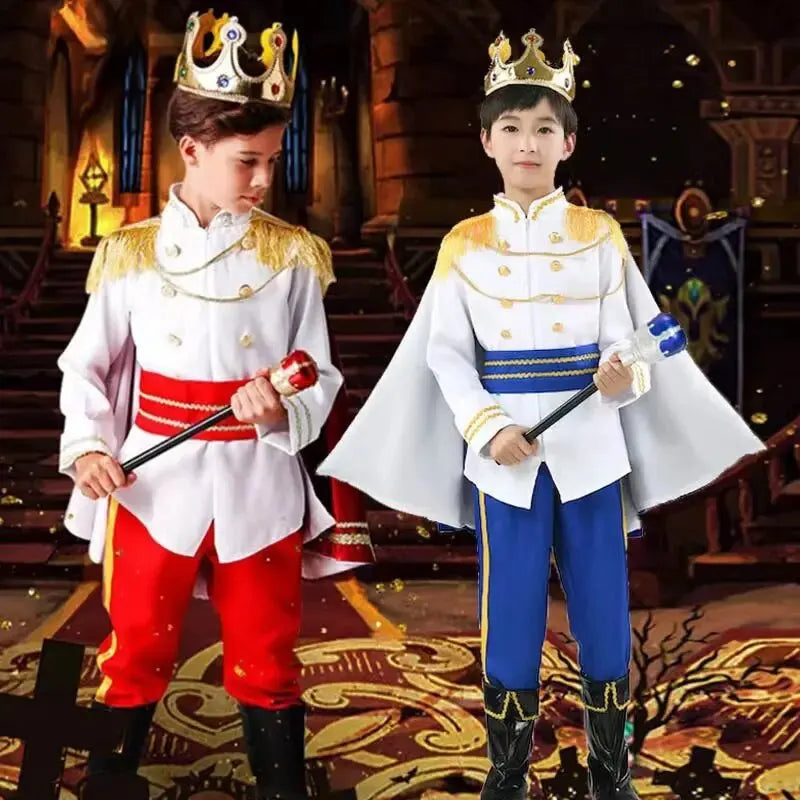 7-Piece Medieval King Costume Red Royal Prince Outfit Set
