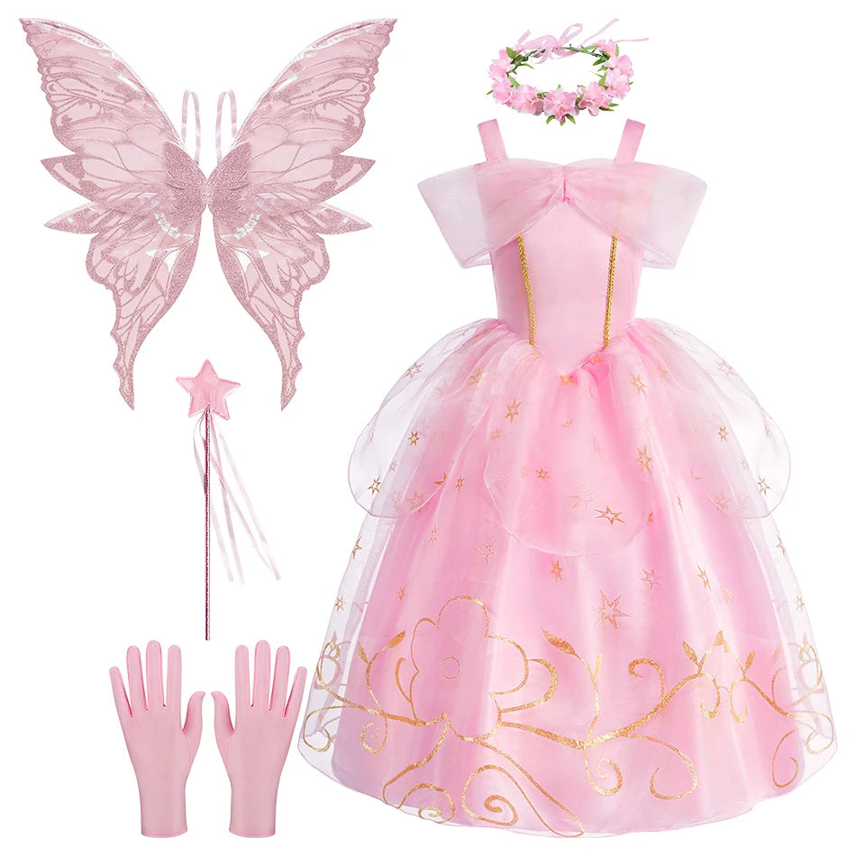 Baby Girl Pink Princess Party Dress Set for Halloween & Christmas
