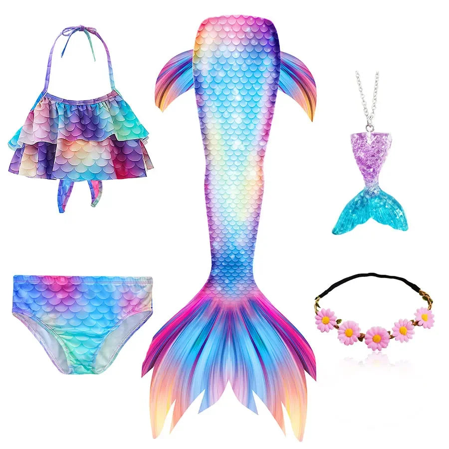 Girls Mermaid Tail Swimsuit Halloween Costume