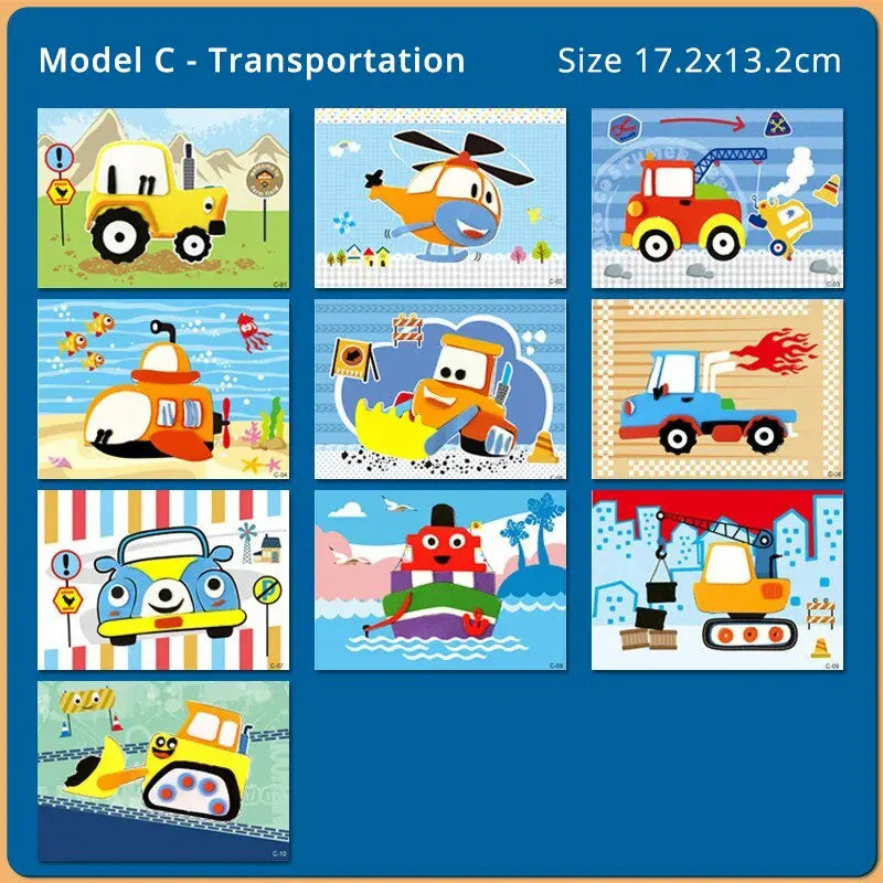 10 Pcs 3D EVA Foam Sticker Creative Art Craft Kit DIY Cartoon Animal Transportation Painting for Education