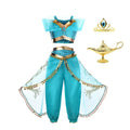Title Girls Princess Jasmine Cosplay Costume Set Kids Arabian Outfit With Wig Crown Lamp Halloween Carnival Birthday Party Fancy Dress