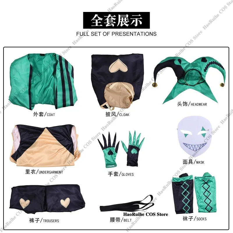 Adult Pierrot Jester Clown Costume Top Pants & Wig
