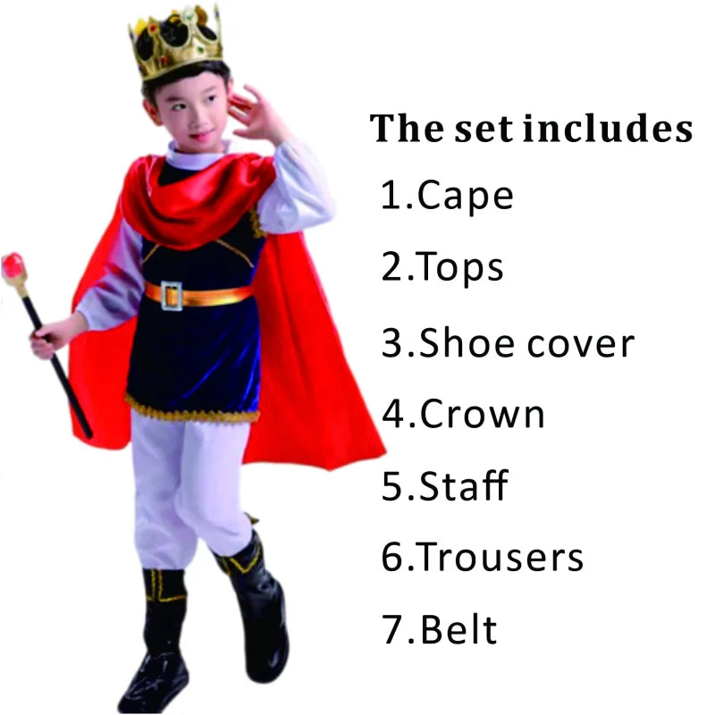7-Piece Medieval King Costume Red Royal Prince Outfit Set