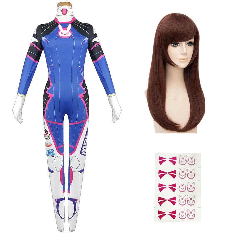 Women's Gaming-Inspired Cosplay Jumpsuit Costume with Wig & Headset