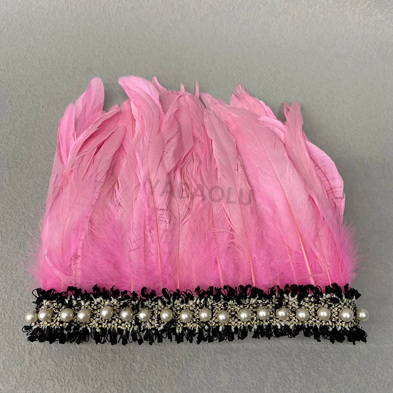 Natural Feather Wrist Cuffs Elegant Fur Sleeve Arm Accessories Gothic Halloween Cosplay Feather Gloves Pearl Arm Cuff 2pcs