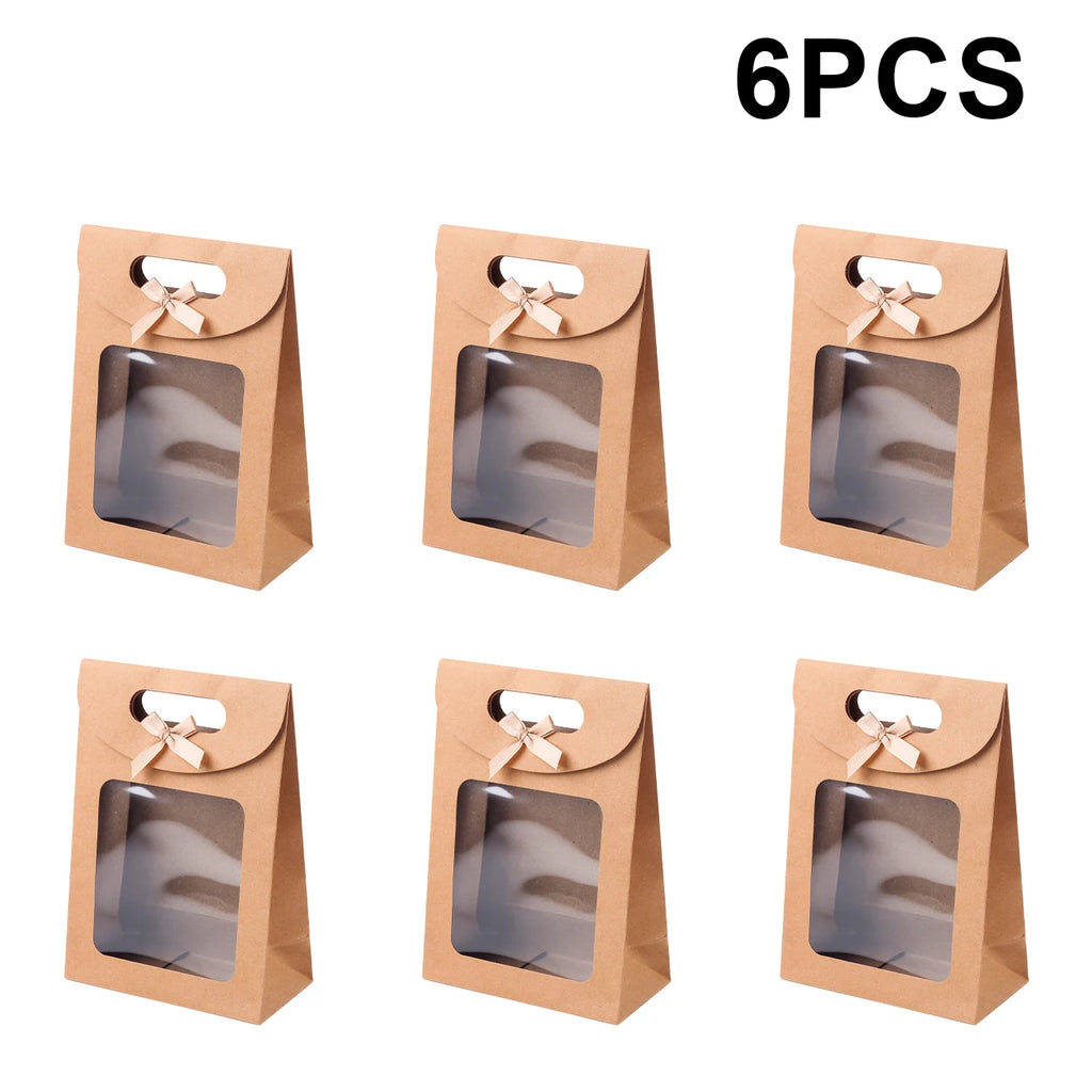 6/12PCS Kraft Paper Bags with Window, Box Reusable Gift Bag for Women, Candy Cookies Packaging Wedding Christmas Party