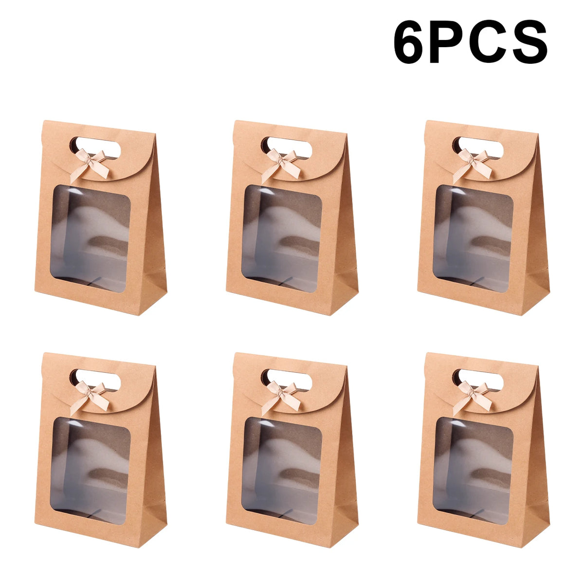 6/12PCS Kraft Paper Bags with Window, Box Reusable Gift Bag for Women, Candy Cookies Packaging Wedding Christmas Party