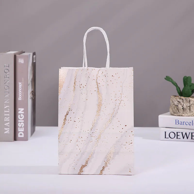 5 pcs Marble Design Kraft Paper Gift Bag with Handle Birthday Party Packaging Bags Wedding Gifts for Guest Eid Ramadan Supplies