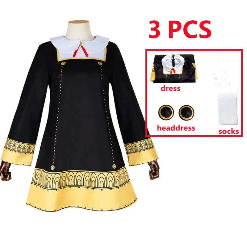 Anime-Inspired Black Dress Cosplay Costume with Pink Wig