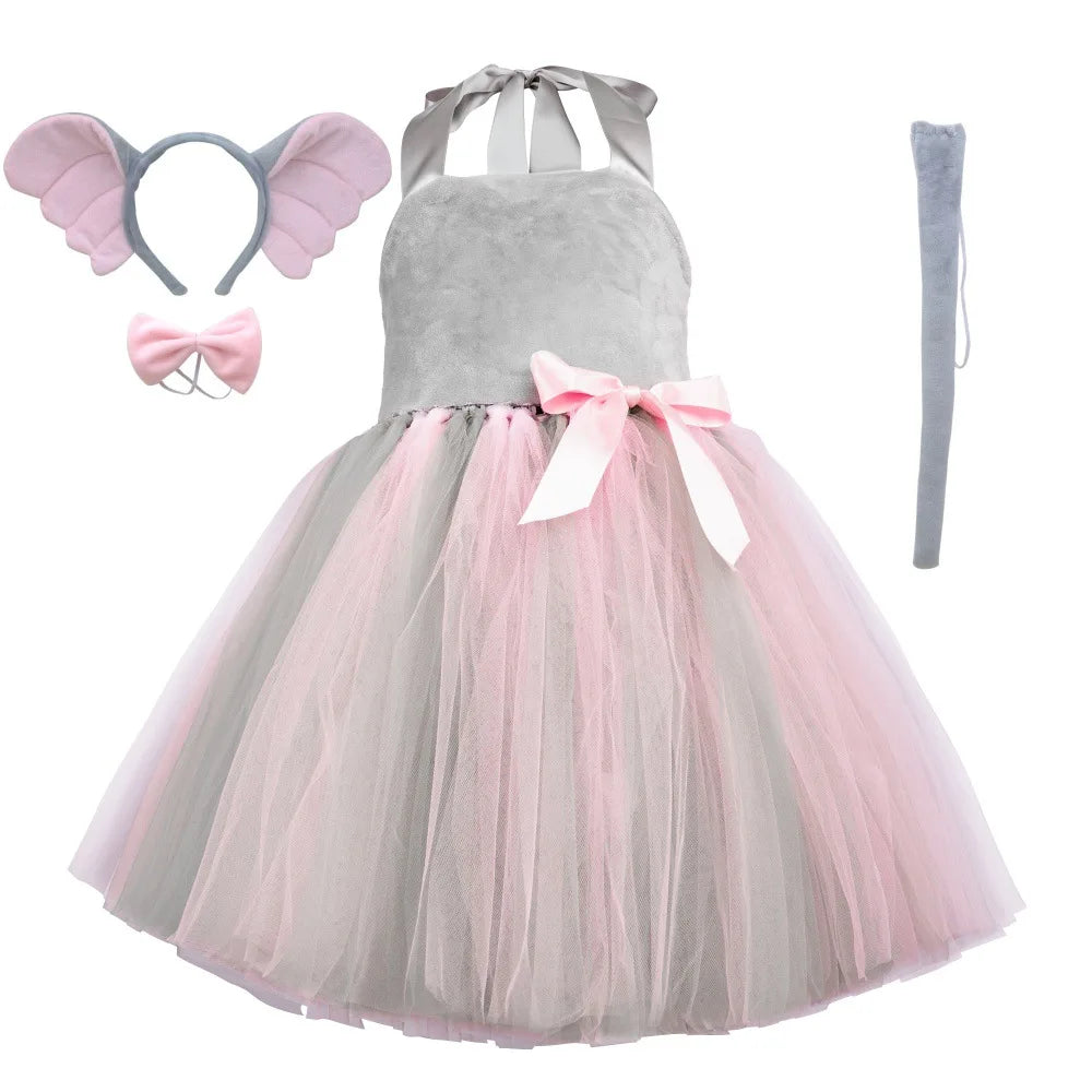 Cute Girls Jungle Theme Animal Costume Elephant Zebra Gray Wolf Suit Dress Halloween Baby Birthday Party Gorgeous Princess Gift