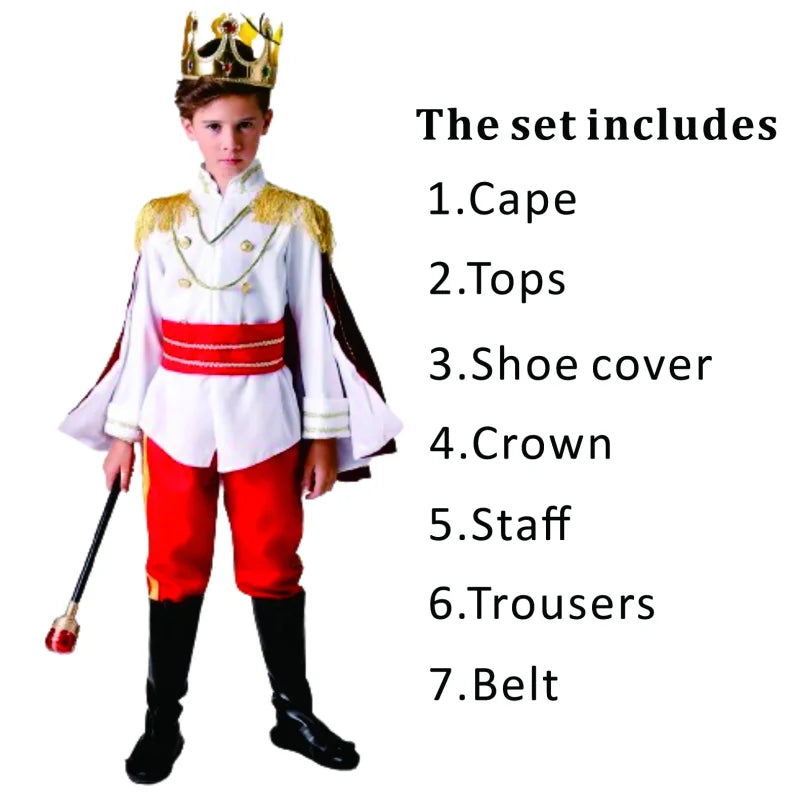 7-Piece Medieval King Costume Red Royal Prince Outfit Set