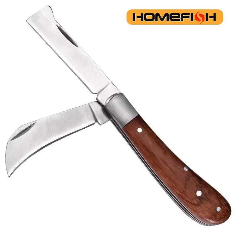 Folding Grafting Knife Grafting Tools Grafting Pruning Knife Professional Garden Fruit Tree Grafting Cutter Wooden Handle Knife