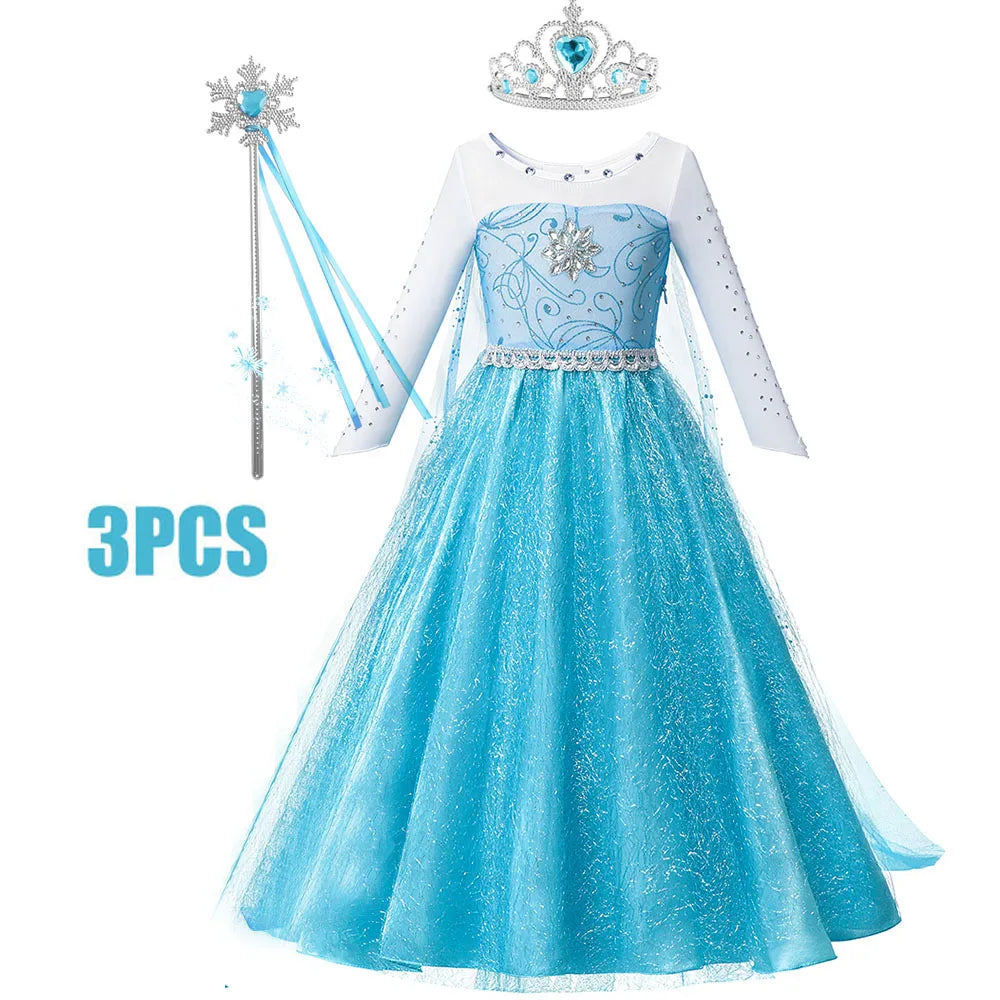 Girls Full Print Princess Dress Costume for Birthday Parties