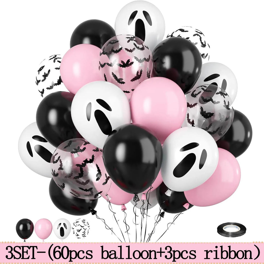 20Pcs Pink Halloween Balloons Ghost Balloon Black Latex Balloons Bat Confetti Ballon for Birthday Halloween Party Decorations