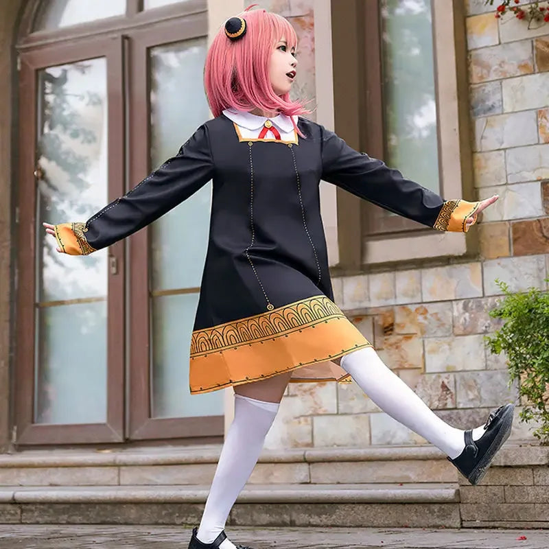 Anime-Inspired Black Dress Cosplay Costume with Pink Wig