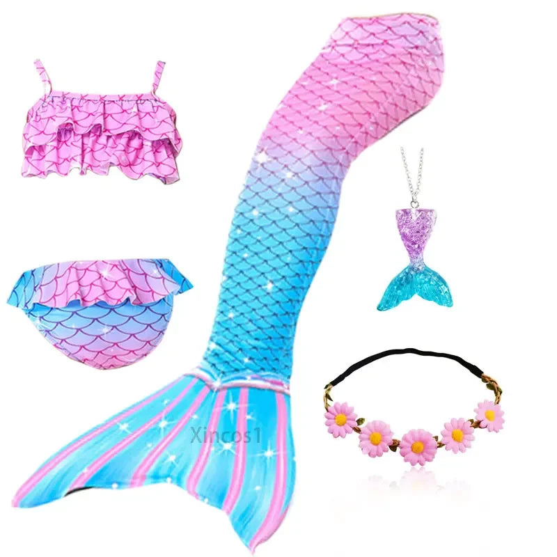 Girls Mermaid Tail Swimsuit Costume with Optional Monofin