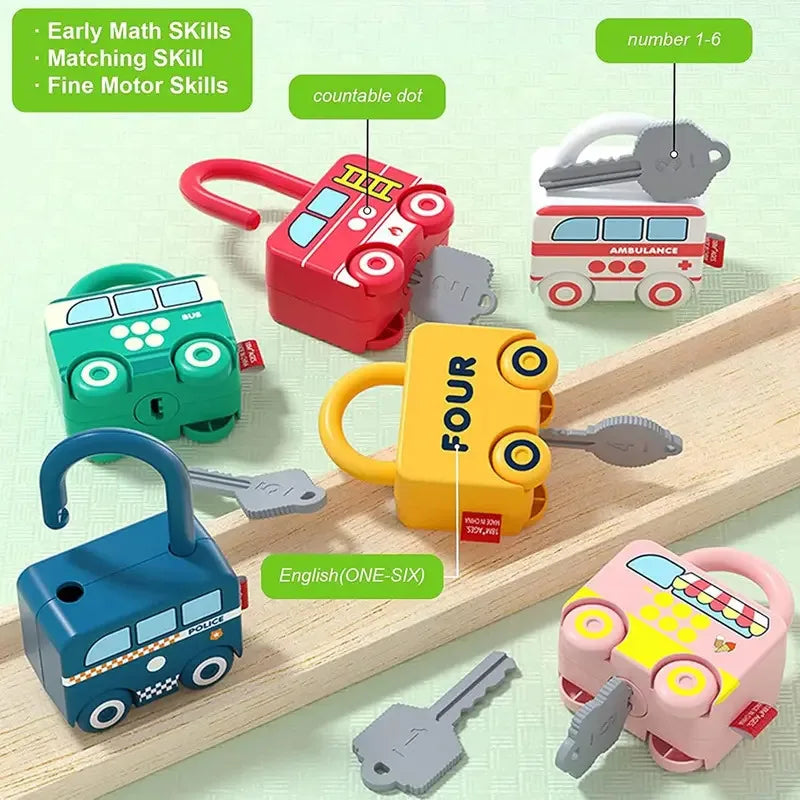 Educational Car Shaped Puzzle Matching Lock Toy with Key for Children - Intellectual Development Cognition Buckle Unlocking Game