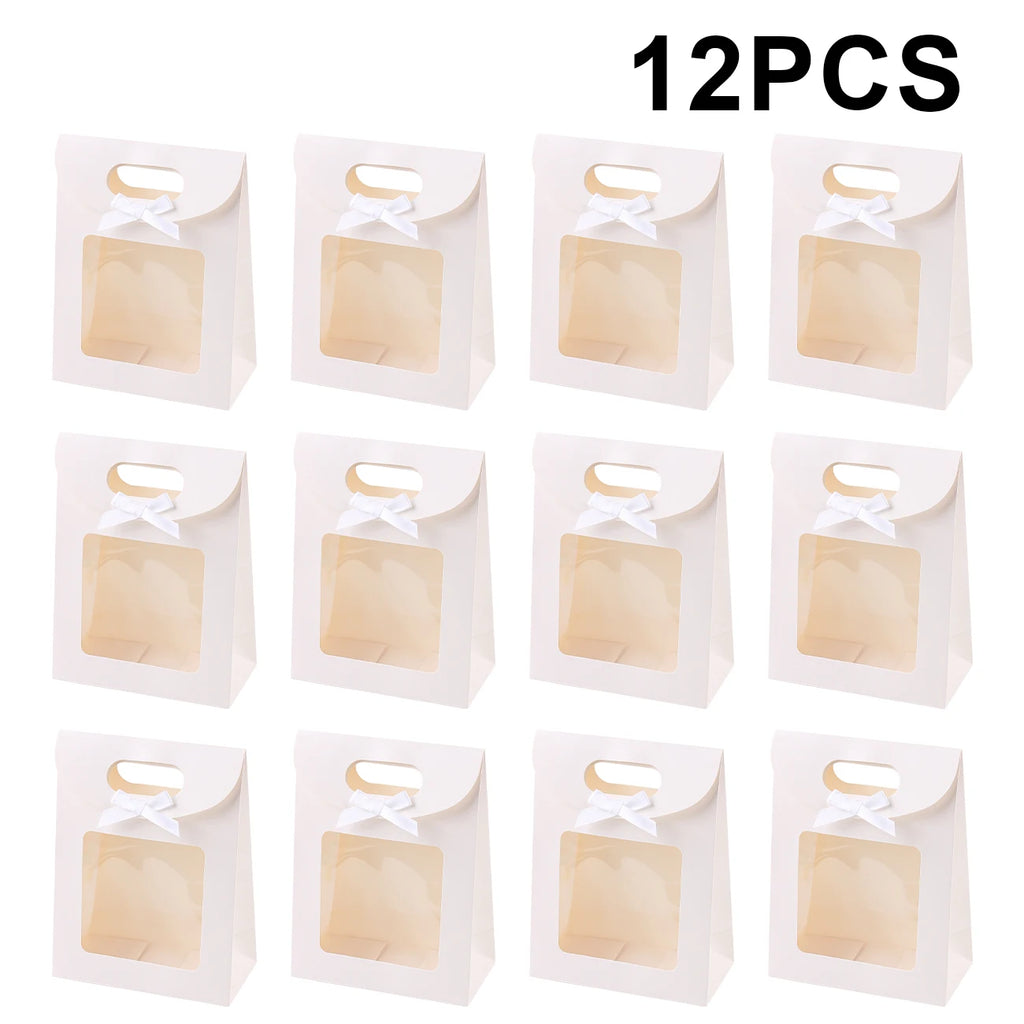 6/12PCS Kraft Paper Bags with Window, Box Reusable Gift Bag for Women, Candy Cookies Packaging Wedding Christmas Party