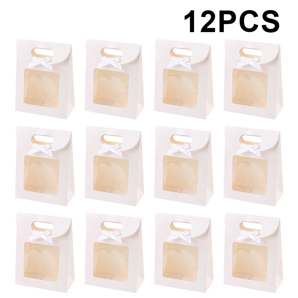 6/12PCS Kraft Paper Bags with Window, Box Reusable Gift Bag for Women, Candy Cookies Packaging Wedding Christmas Party