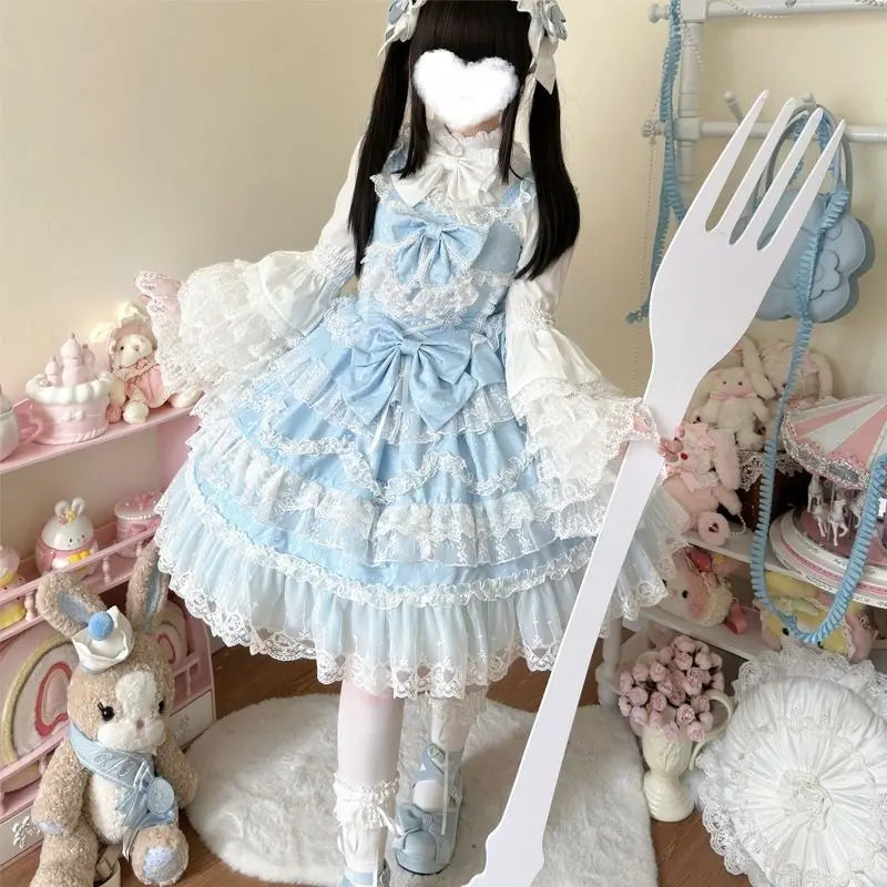 2025 New Victorian Sweet Lolita Dress Women Kawaii Cute Lace Ruffles Flower Wedding Bow Japanese Retro Elegant Princess Dresses