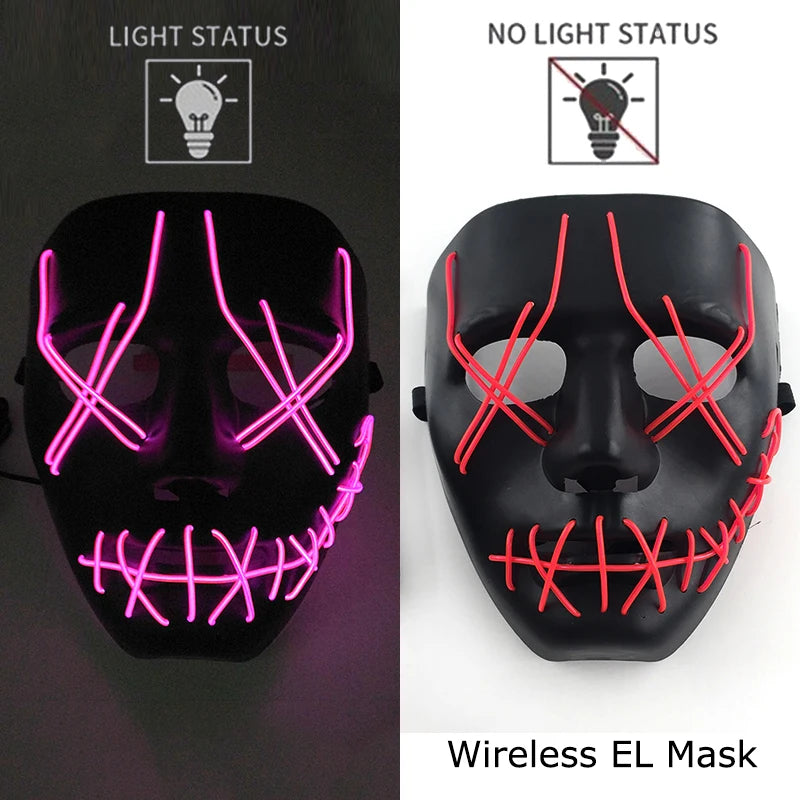 Wireless Neon LED Horror Mask for Halloween Cosplay