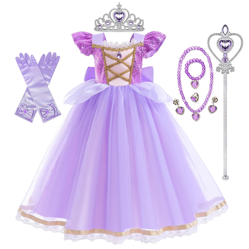 Girls Long-Hair Princess Dress Halloween Birthday Costume