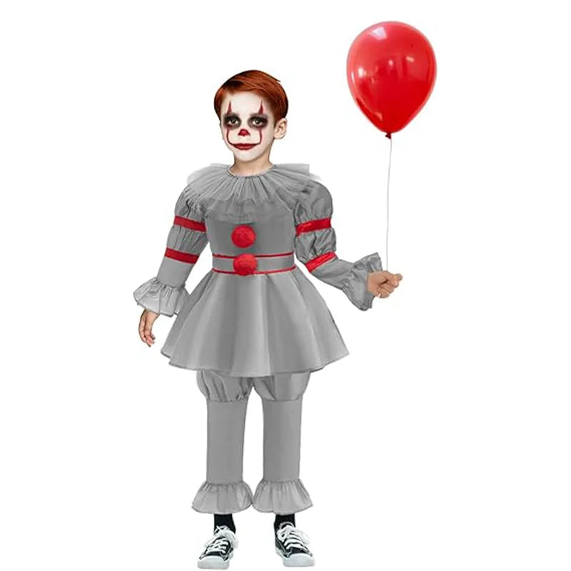 Kids Horror Clown Costume Puff Sleeve Top & Pants