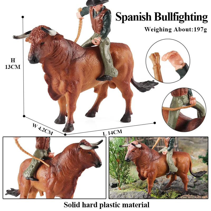 Oenux Farm Animals Bullfighting Cowboy Simulation Poultry Cattle Calf Bull OX Action Figures Collection Pvc Model Toy Kids Gift