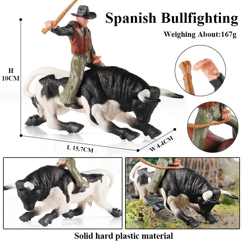 Oenux Farm Animals Bullfighting Cowboy Simulation Poultry Cattle Calf Bull OX Action Figures Collection Pvc Model Toy Kids Gift