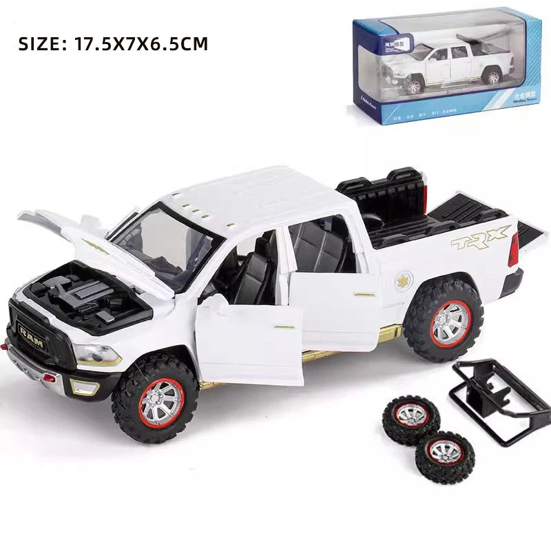 1:32 RAM Pickup Truck Alloy Model with Sound, Light & Spring-Back Action - Kids' Toy for Adventurous Play