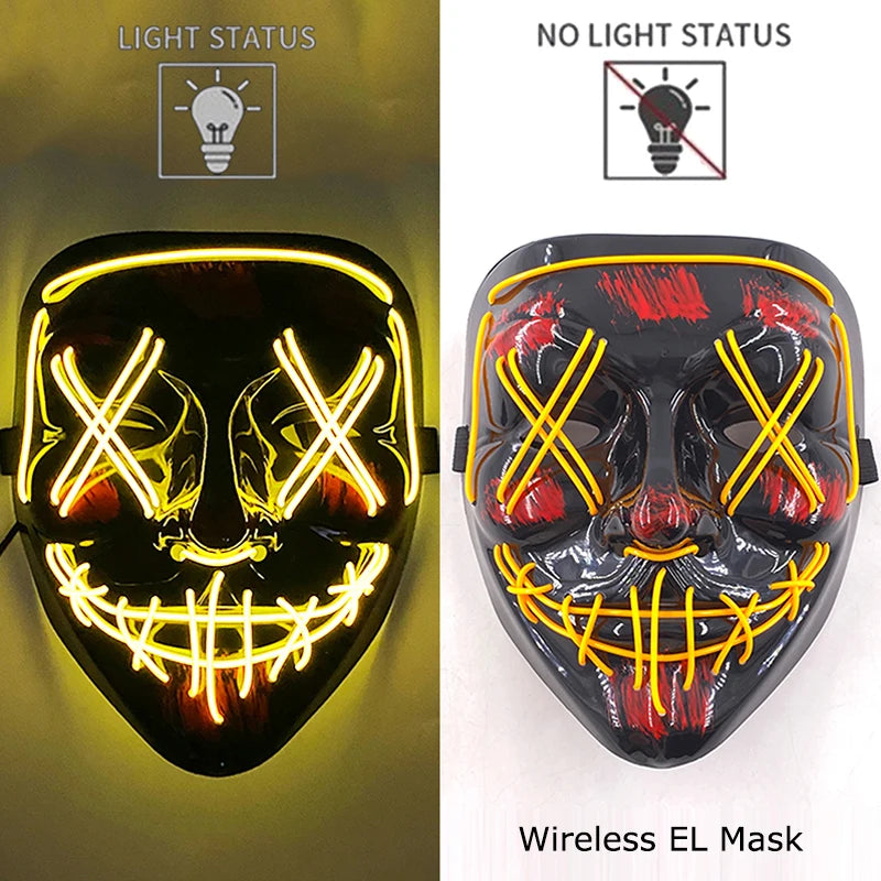 Wireless Neon LED Horror Mask for Halloween Cosplay