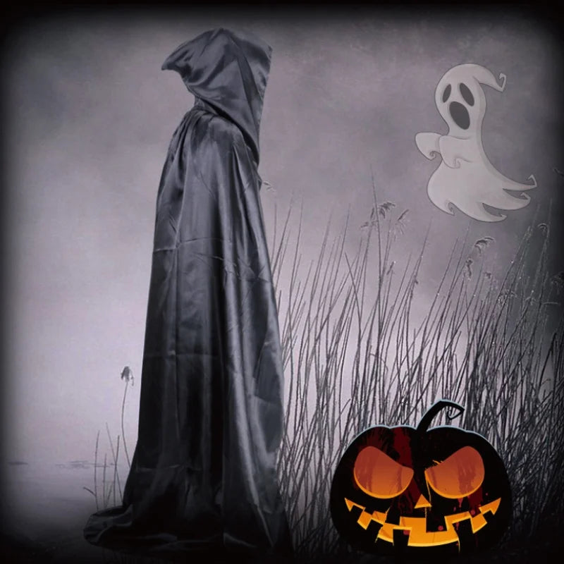 Black Hooded Halloween Cloak Long Witch Cape