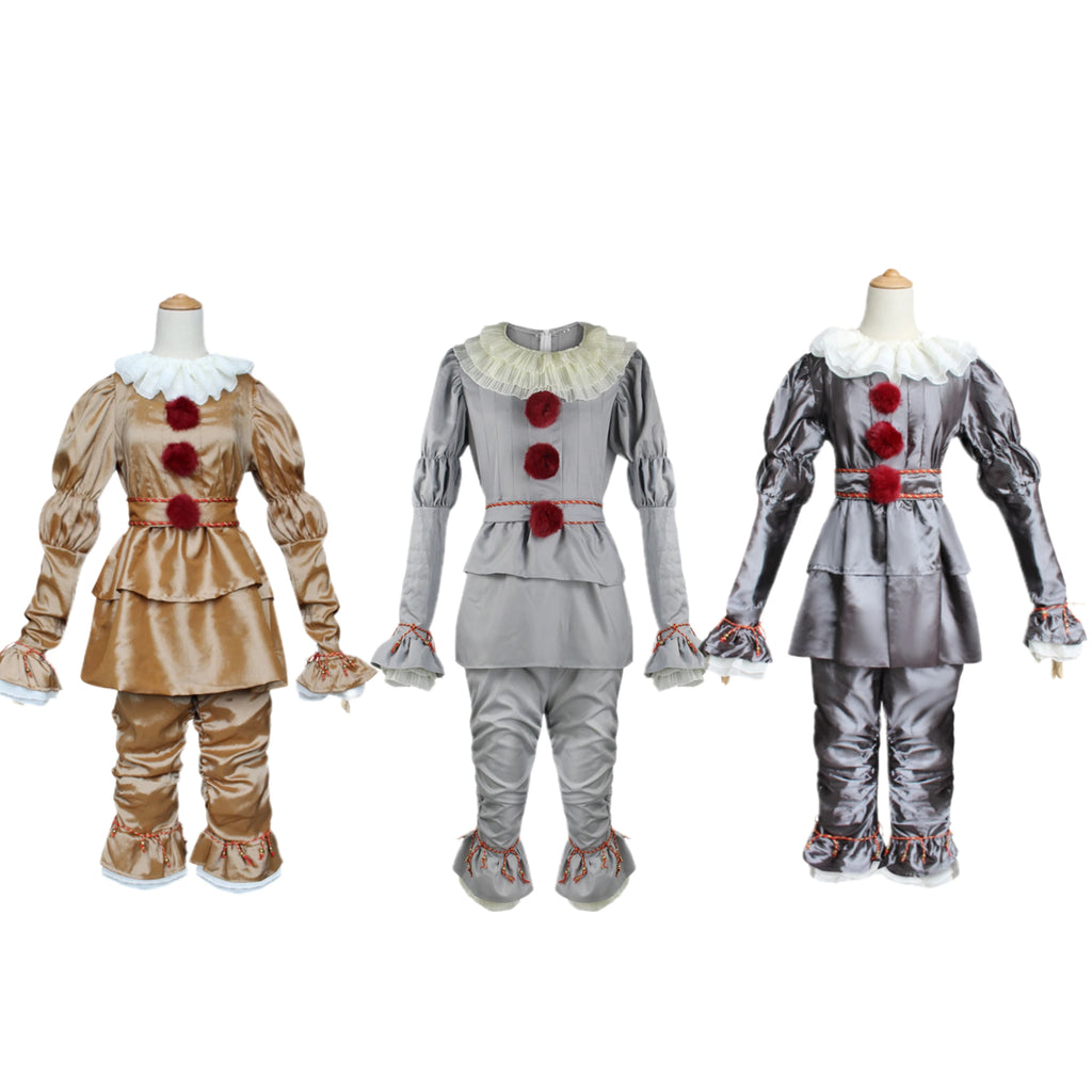 Golden Silver Horror Clown Costume Suit for Halloween