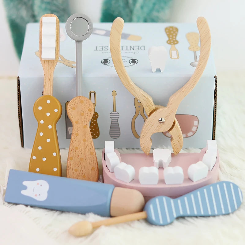 Wooden Children's Little Doctor Plays Dentist Oral Dental Set Nurse Toy Baby Learns to Brush Teeth and Play Home