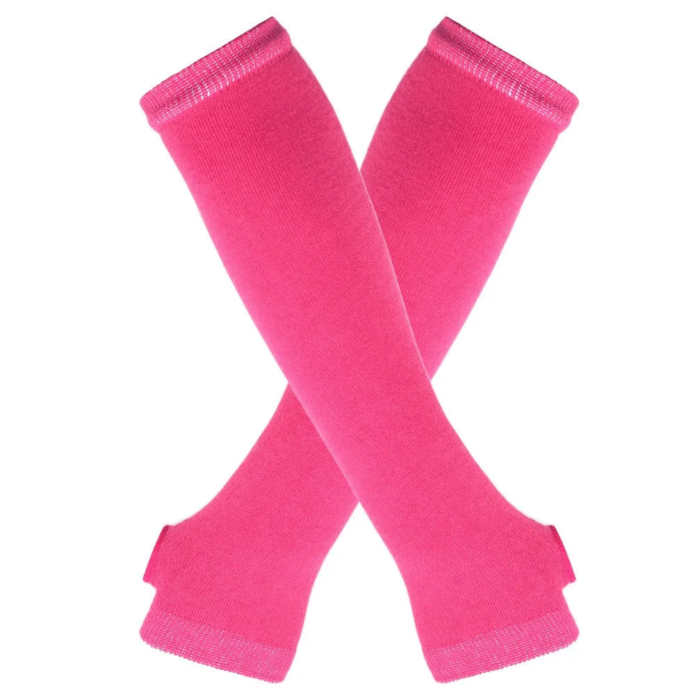 Long Knitted Fingerless Elbow Gloves with Striped Design
