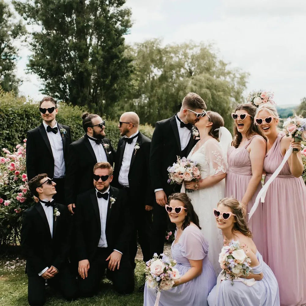 12-120Pcs Wedding Heart Sunglasses with Pen Personalised Heart Glasses Bachelorette Party Sunglasses for Wedding Party Favors