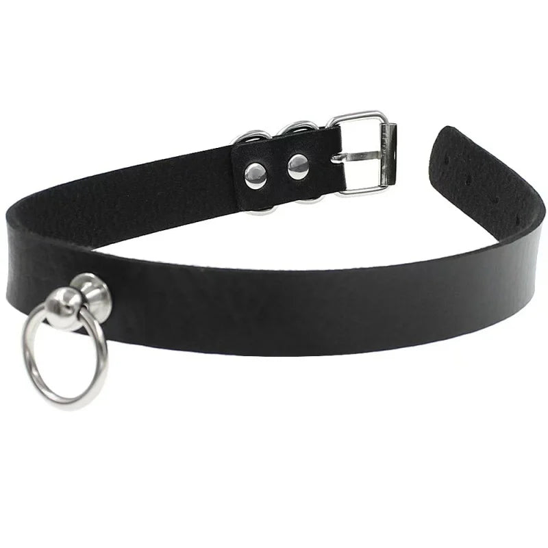 Punk PU Leather Choker with Pull Ring Chain Costume Accessory
